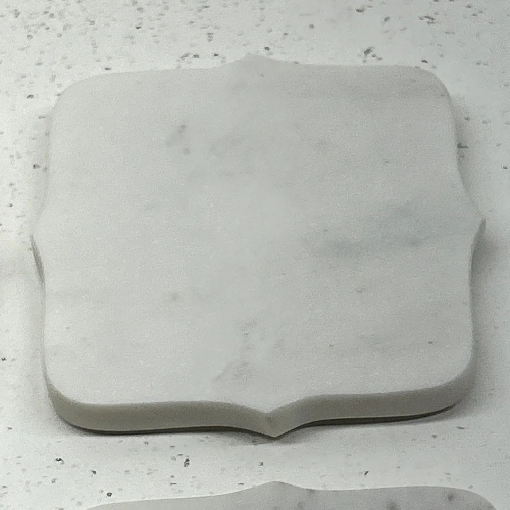 Vintage Set of 4 White Marble Coasters Scalloped Edges Square Drink Holder